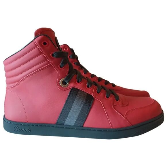 Gucci Silverstone NS Nylon High 'Red' Viaggio Leather Stripe Collection $890 - Picture 3 of 12